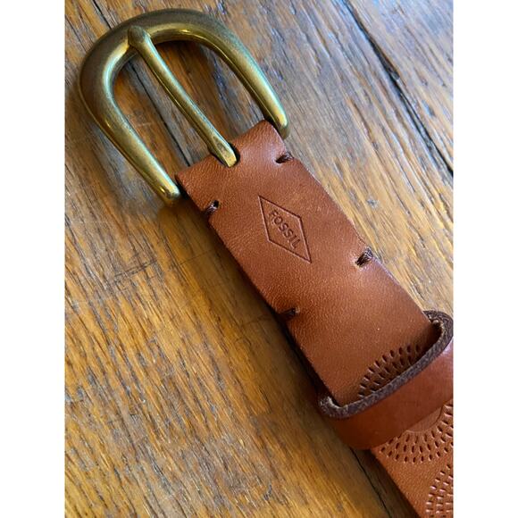 FOSSIL Boho Embossed Brown Leather Belt sz XL - Picture 6 of 10